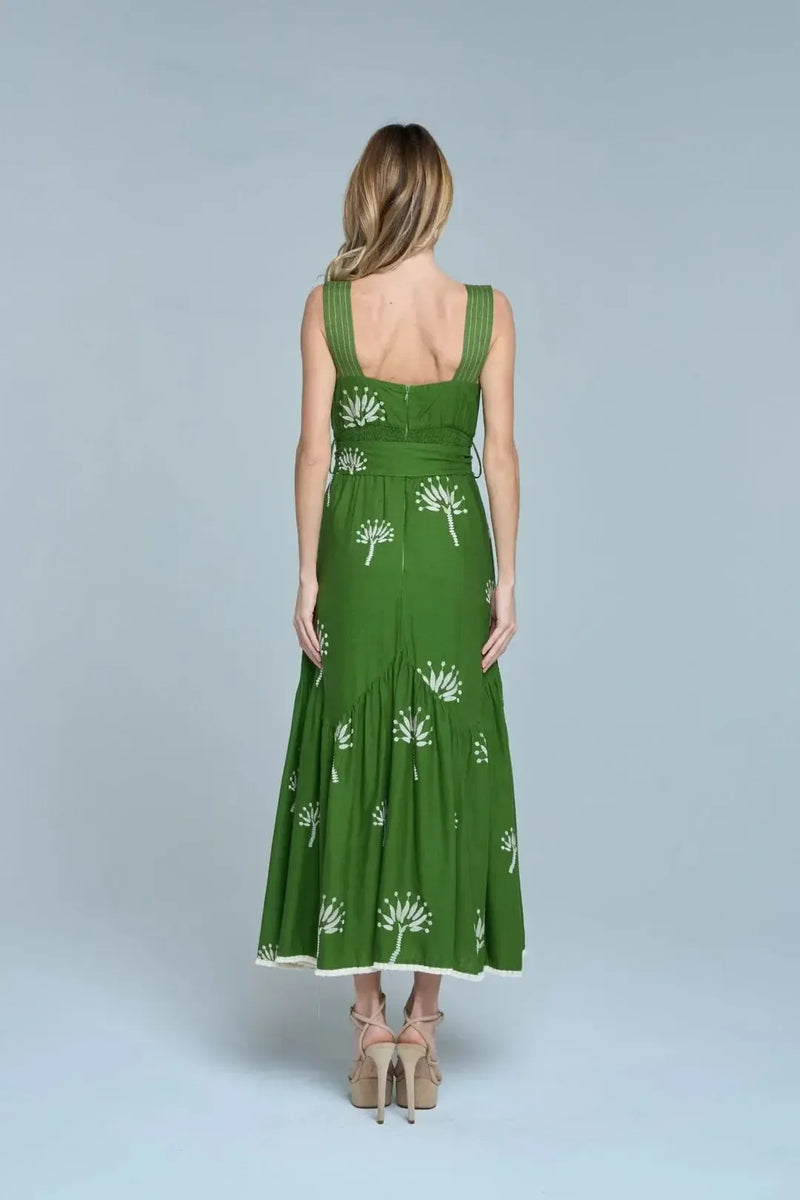 Ciebon Sadira Embroidered Midi Dress - Green-Hand In Pocket