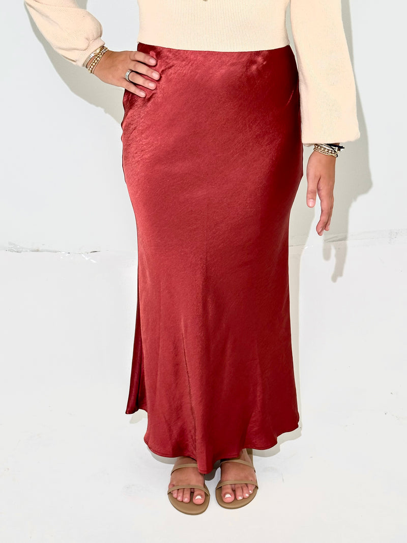 Standard Satin Bias Maxi Skirt - Wine-Hand In Pocket