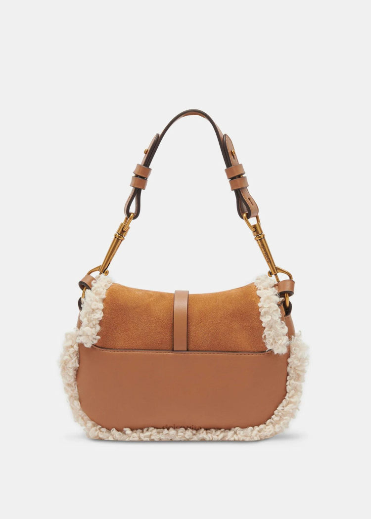 Dolce Vita Rylee Convertible Shearling Crossbody- Rust-Hand In Pocket