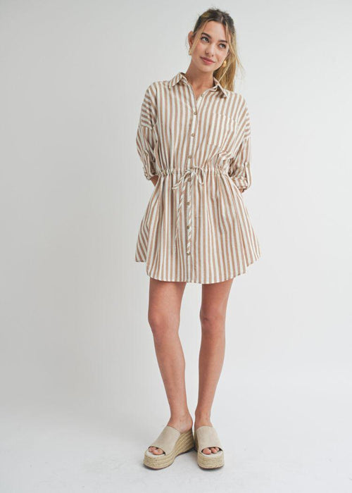 Charlotte Stripe Shirt Dress- Brown-Hand In Pocket