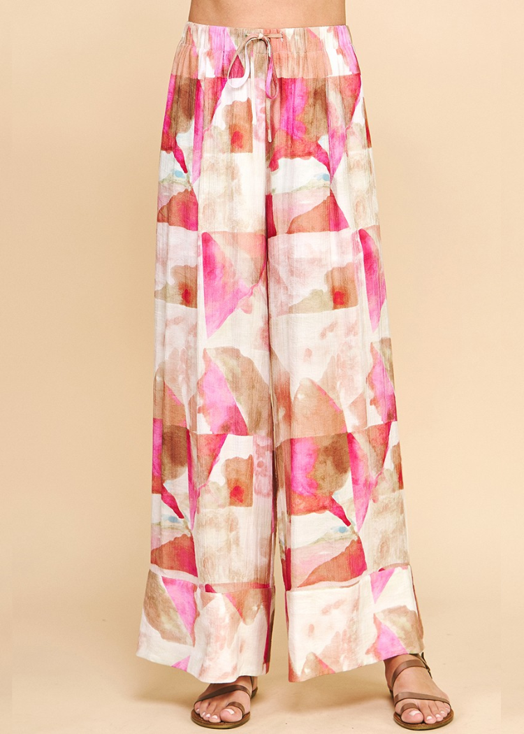 Madeline Abstract Print Tank and Pants Set-Hand In Pocket