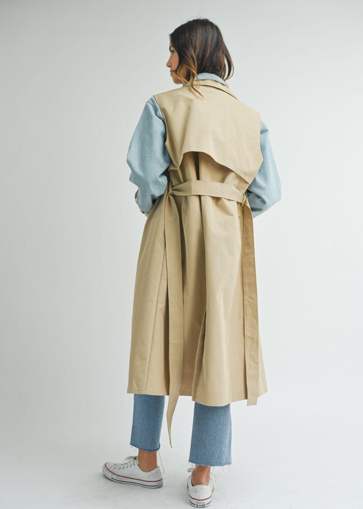 Adeline Layered Look Trench Coat Trench Coat-Hand In Pocket