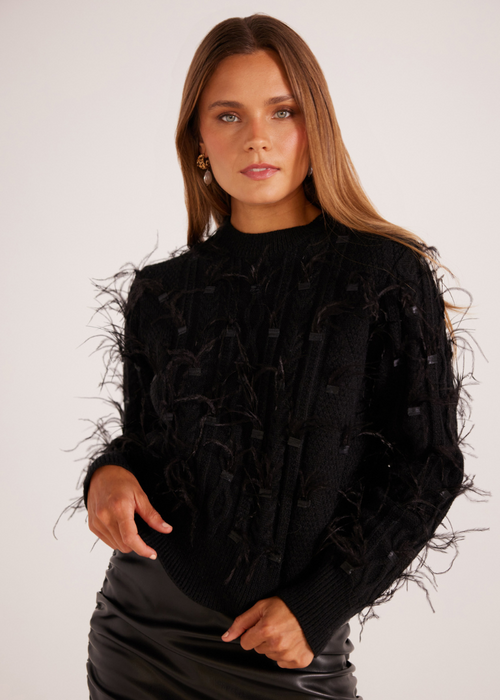 MINKPINK Cleo Feather Sweater- Black-Hand In Pocket