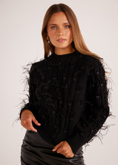 MINKPINK Cleo Feather Sweater- Black ***FINAL SALE***-Hand In Pocket