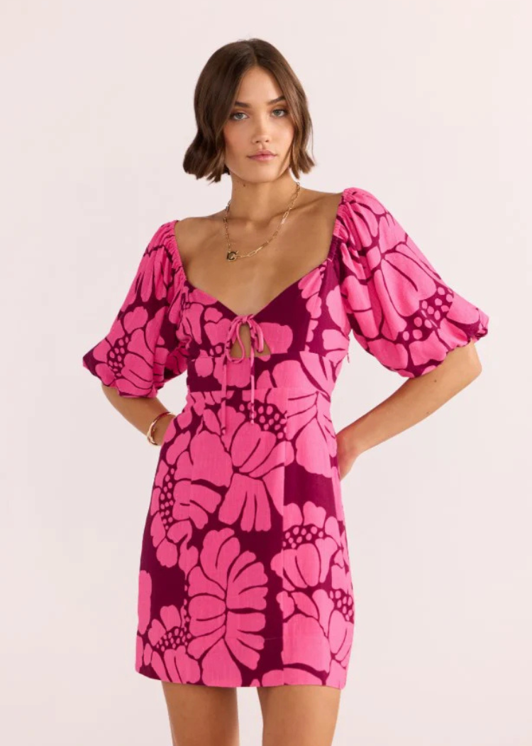 strapless open back dress Minkpink Cadence Pink Paisley Slip Midi Dress Extra Small