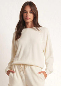 Z Supply Saldana Reverse Fleece Top - Sandstone-Hand In Pocket
