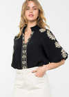 THML Josephine Embroidered Sleeve Top-Black-Hand In Pocket