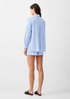 French Connection Thick Stripe Relaxed Popover Shirt-Blue Linen White-Hand In Pocket