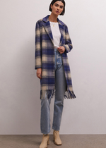 Z Supply Ynez Fringed Plaid Coat-Hand In Pocket