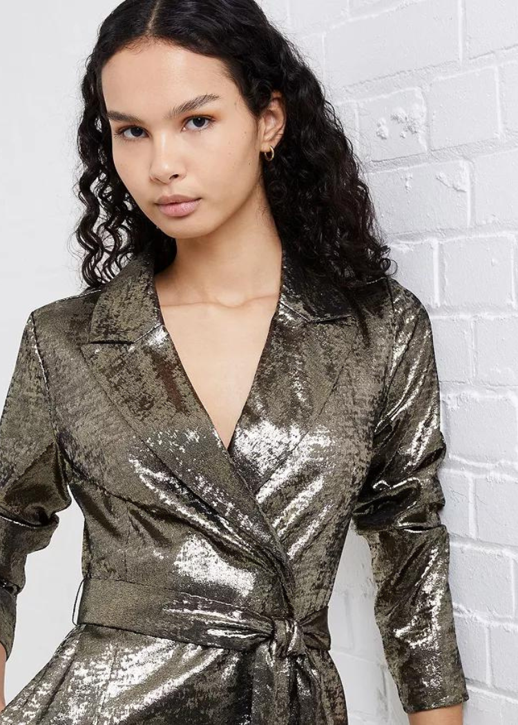 French Connection Alara Molten Metallic Dress-Hand In Pocket