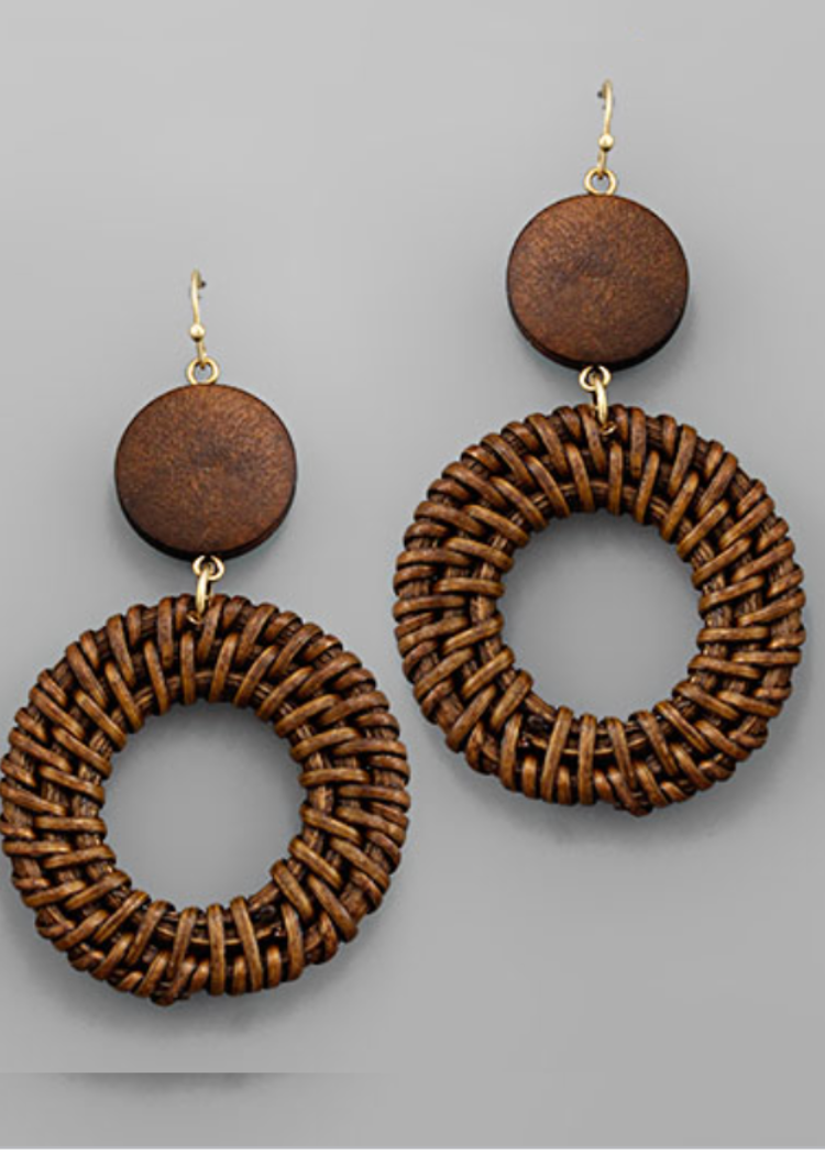 Piper Rattan And Wood Earrings-Hand In Pocket