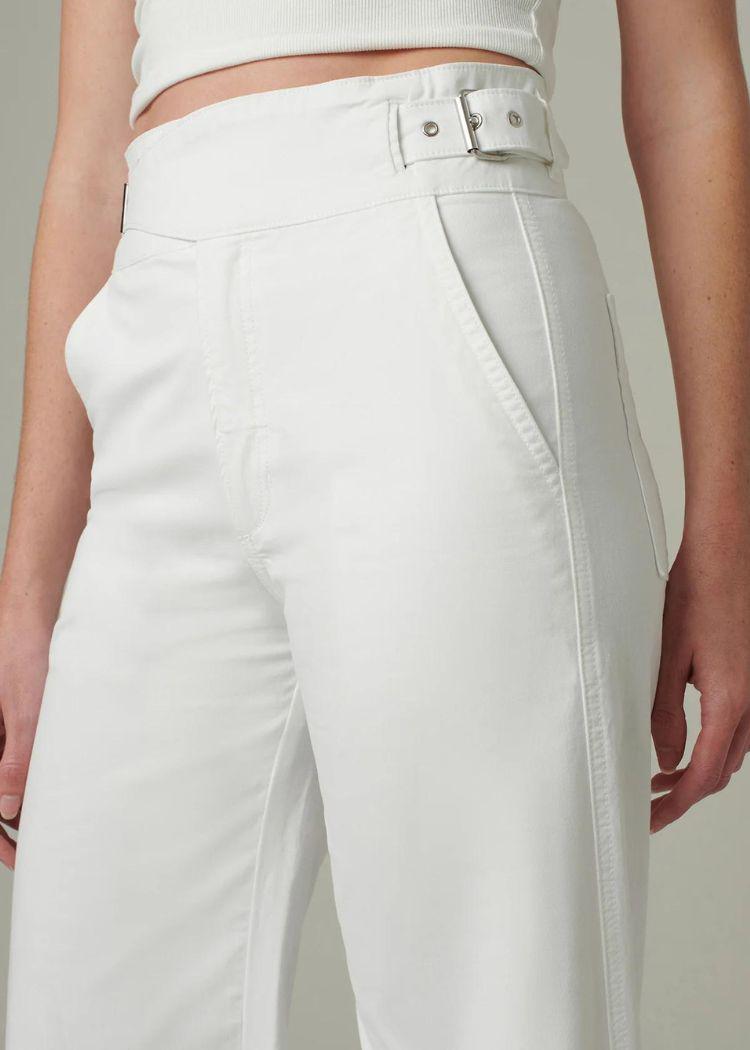 Joe's Jeans Double Buckle Sailor Pant- Optic White-Hand In Pocket