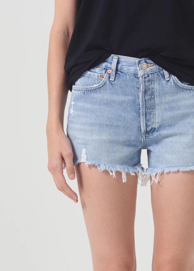 Agolde Parker Distressed Denim Shorts-Swapmeet-Hand In Pocket