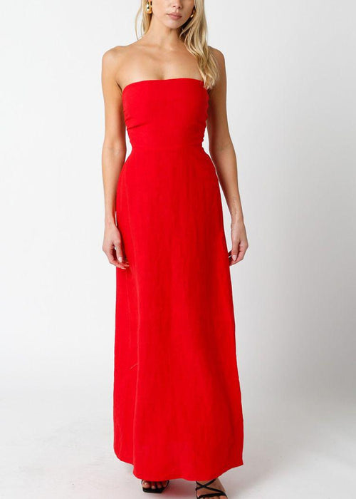 Blair Linen Maxi Dress- Red-Hand In Pocket