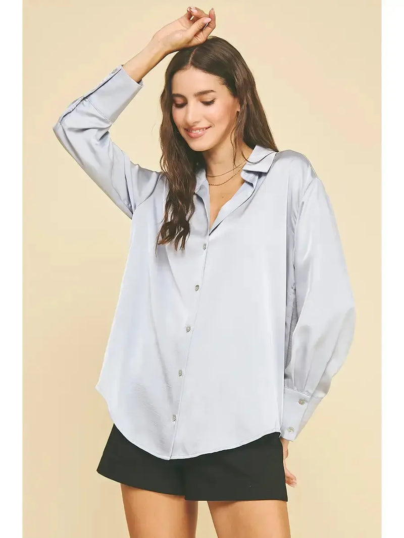 Alice Button Down Blouse- Ice Blue-Hand In Pocket