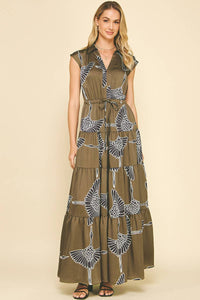 PRINT TIERED MAXI DRESS - 5176DC: MOCHA / S-Hand In Pocket
