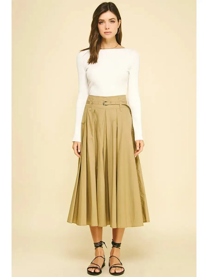 Monaco Khaki Skirt- Khaki-Hand In Pocket