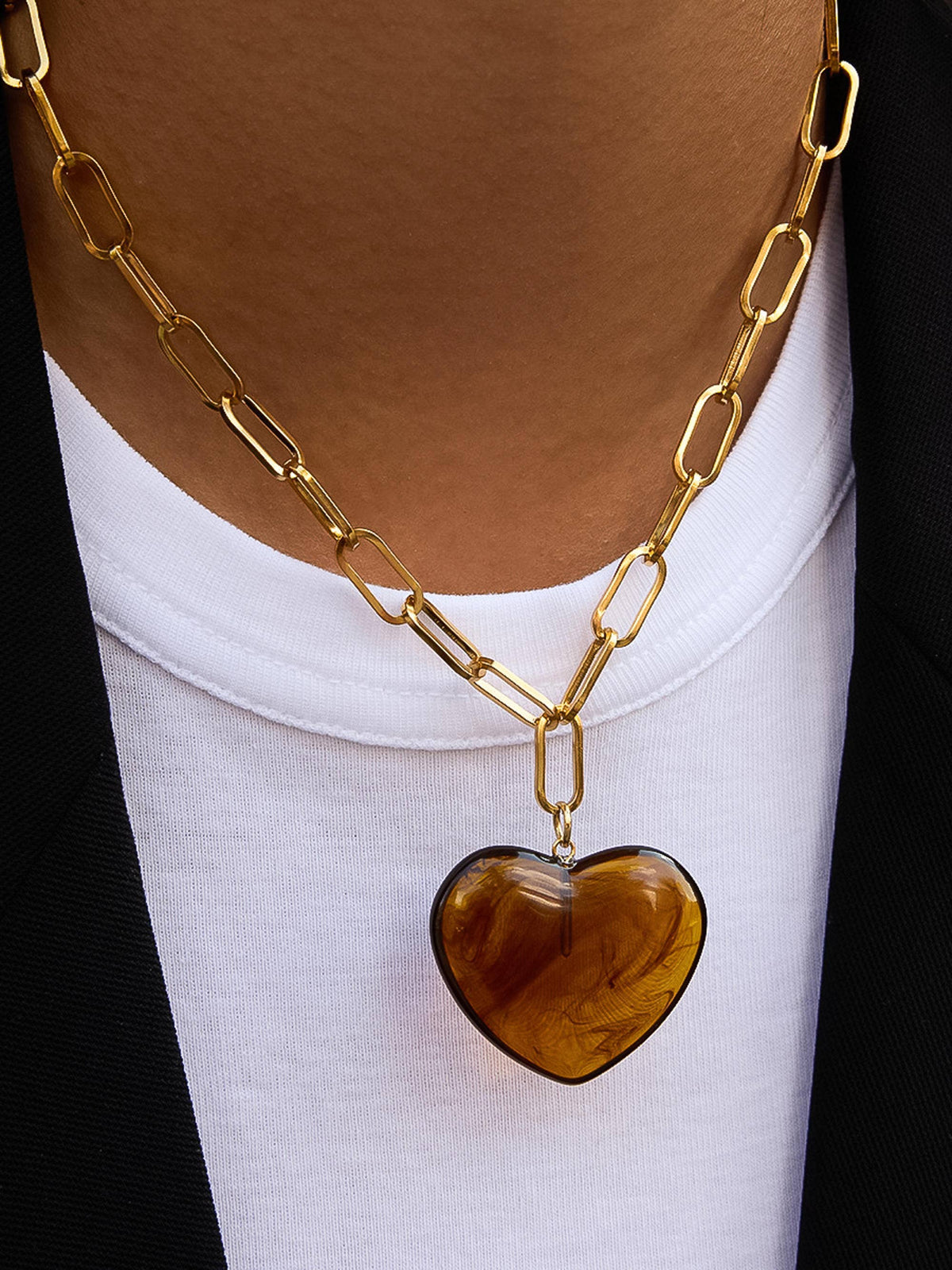 Rouelle 18K Gold Plated Heart Chain Necklace - Brown-Hand In Pocket