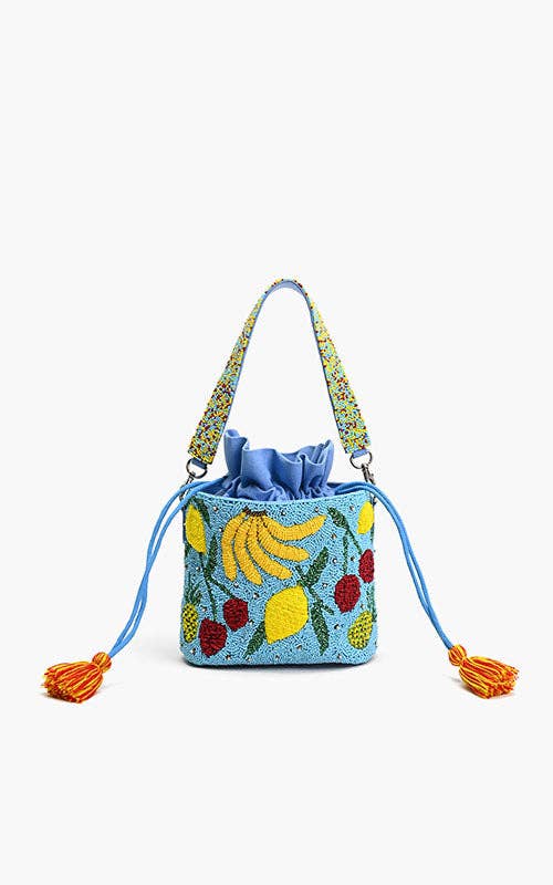 Lush Fruits Beaded Bucket Bag-Hand In Pocket