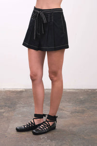 Farrah Pleated Shorts- Black-Hand In Pocket