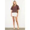 THML Jaylin Contrast Stitch Top- Brown-Hand In Pocket