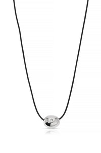 Polished Pebble Leather Pendant Necklace: Rhodium Plated / One Size-Hand In Pocket