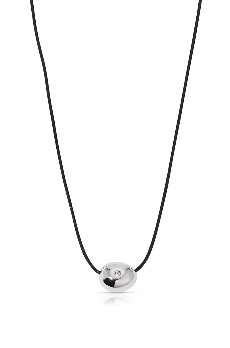 Polished Pebble Leather Pendant Necklace: Rhodium Plated / One Size-Hand In Pocket