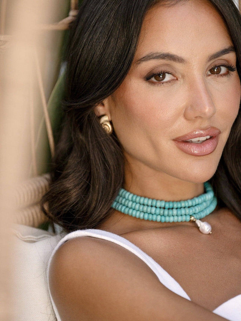 Marina Layers Turquoise Necklace: Turquoise and Freshwater Pearl / One Size-Hand In Pocket