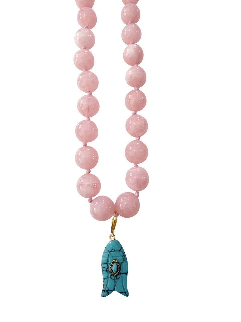 Kiawah Beaded Fish Charm Necklace - Pink-Hand In Pocket