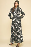 Clarissa Abstract Floral Long Sleeve Tiered Maxi-Hand In Pocket