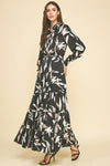 Clarissa Abstract Floral Long Sleeve Tiered Maxi-Hand In Pocket