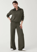 Spanx Air Essentials Zip Up Top- Dark Palm-Hand In Pocket