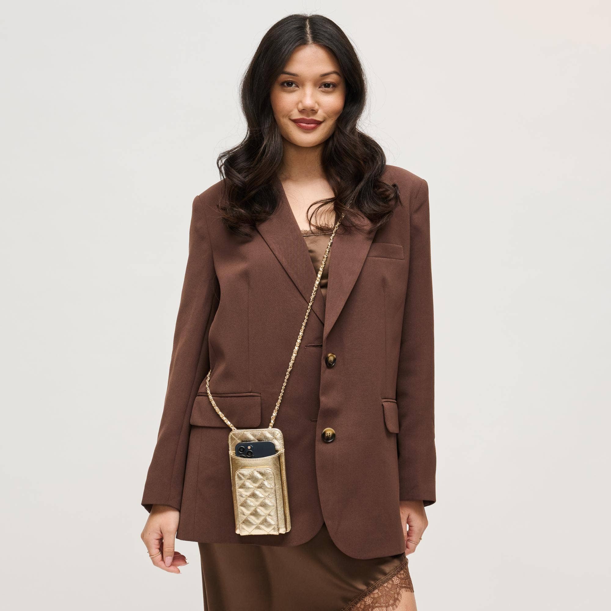 Brianna Cell Phone Crossbody - Polished Light Gold-Hand In Pocket