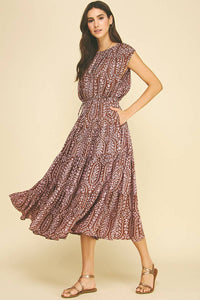 Paige Tiered Dress - Brown/Pink