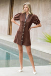 THML Dawn Puff Sleeve Dress- Brown