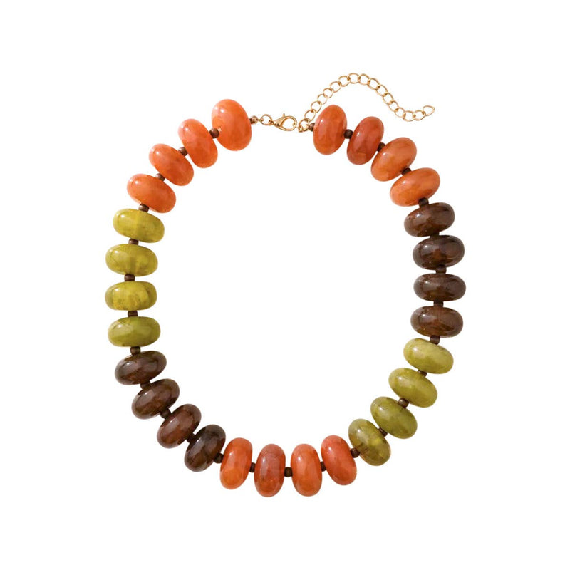 Carissa Chunky Beaded Necklace- Chartreuse Orange Mix-Hand In Pocket