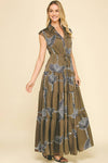 PRINT TIERED MAXI DRESS - 5176DC: MOCHA / S-Hand In Pocket
