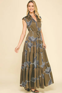 PRINT TIERED MAXI DRESS - 5176DC: MOCHA / S-Hand In Pocket
