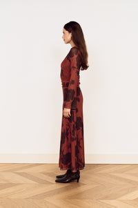MINKPINK Imani Mesh Midi Dress - Rust/Floral-Hand In Pocket