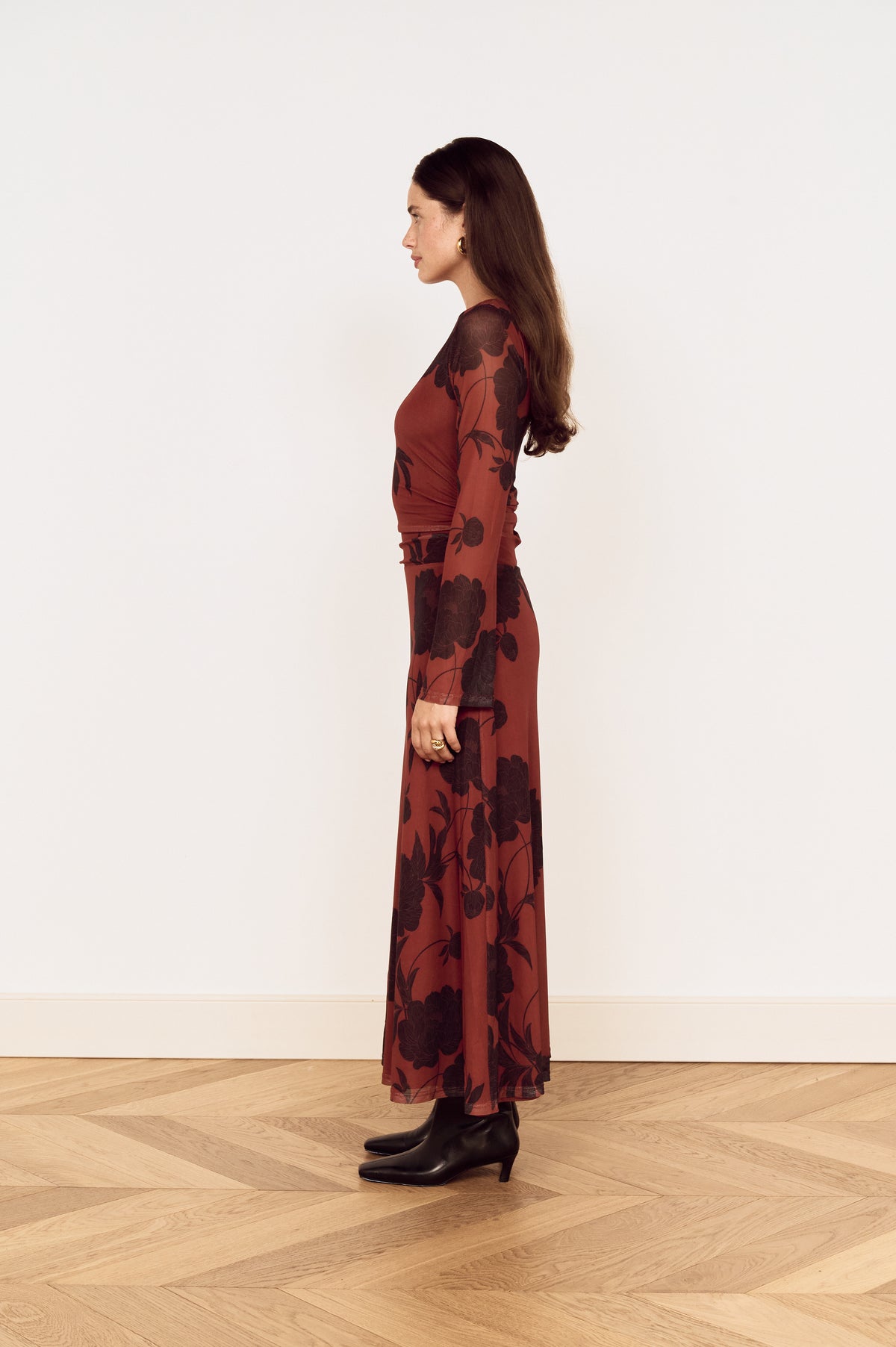MINKPINK Imani Mesh Midi Dress - Rust/Floral-Hand In Pocket