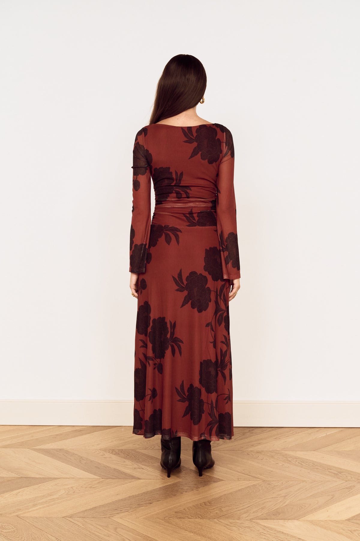 MINKPINK Imani Mesh Midi Dress - Rust/Floral-Hand In Pocket