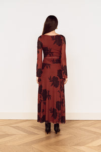 MINKPINK Imani Mesh Midi Dress - Rust/Floral-Hand In Pocket