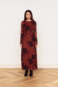 MINKPINK Imani Mesh Midi Dress - Rust/Floral-Hand In Pocket