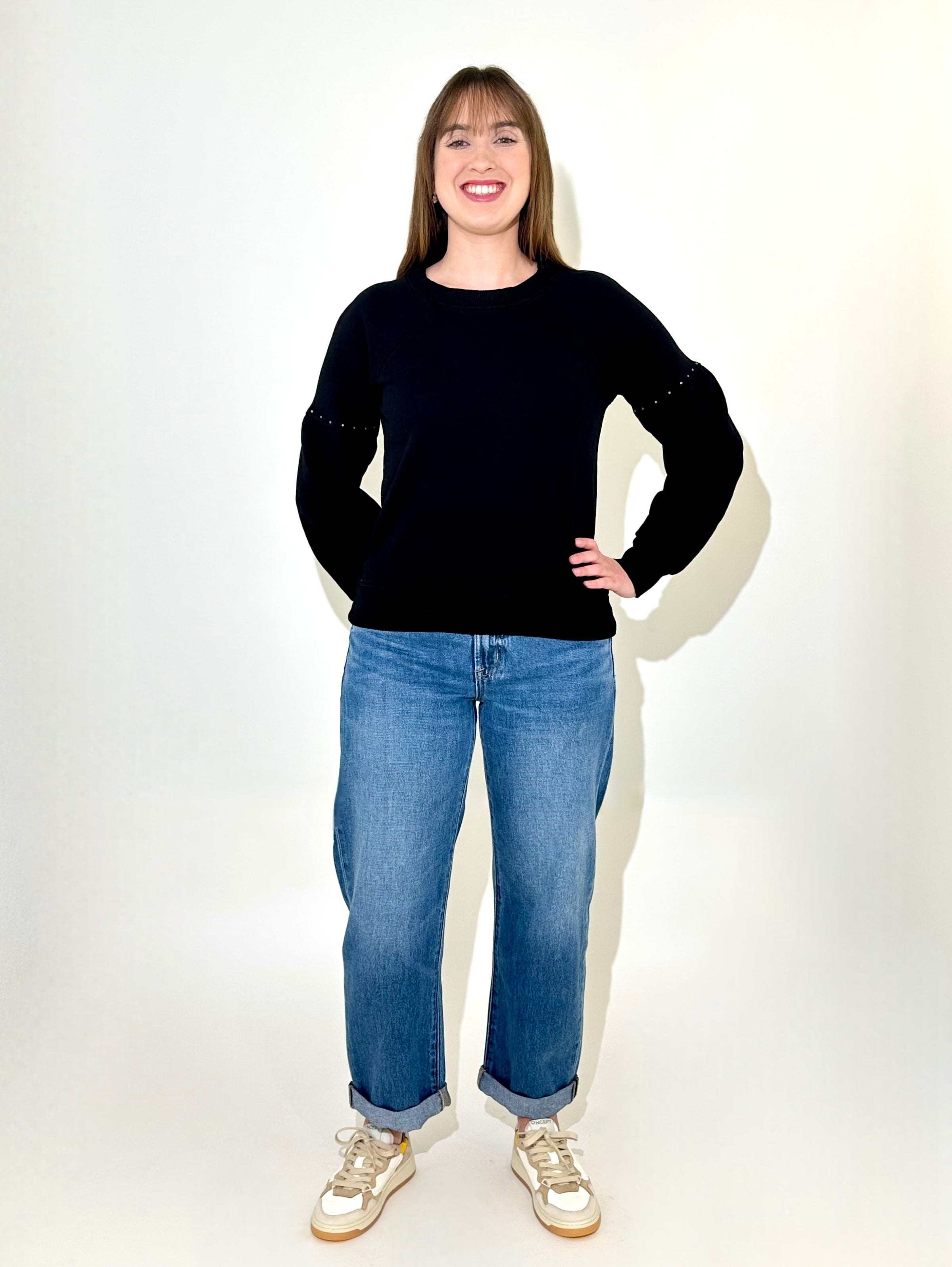 Bobi Micro Stud Raglan - Black-Hand In Pocket