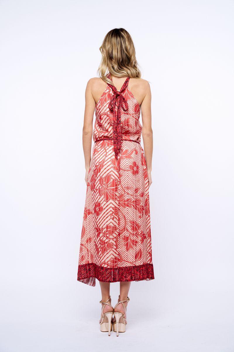 Ciebon Betty Scarf Print Halter Dress - Red-Hand In Pocket
