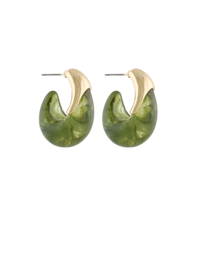 Katia Stone Open Hoops - Olive/Gold-Hand In Pocket