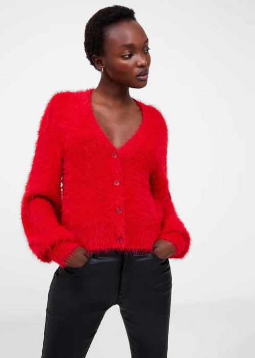 French Connection Meena Fluffy LS Cardigan- Lollipop-Hand In Pocket