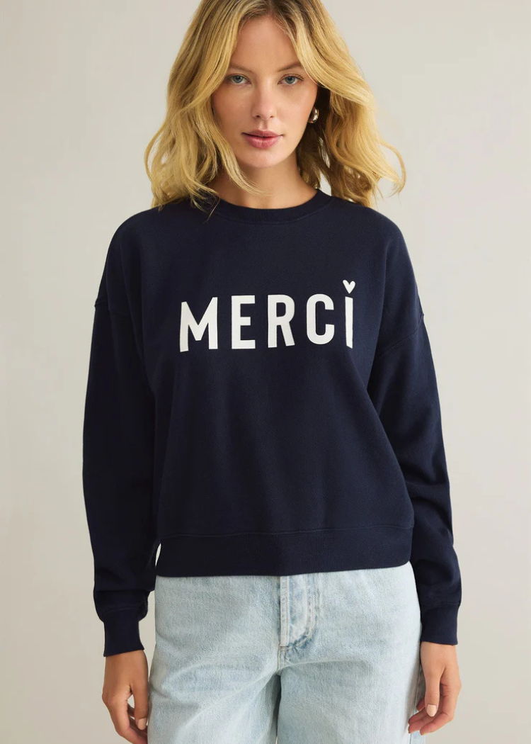 Z Supply First Date Sweatshirt- Eclipse-Hand In Pocket