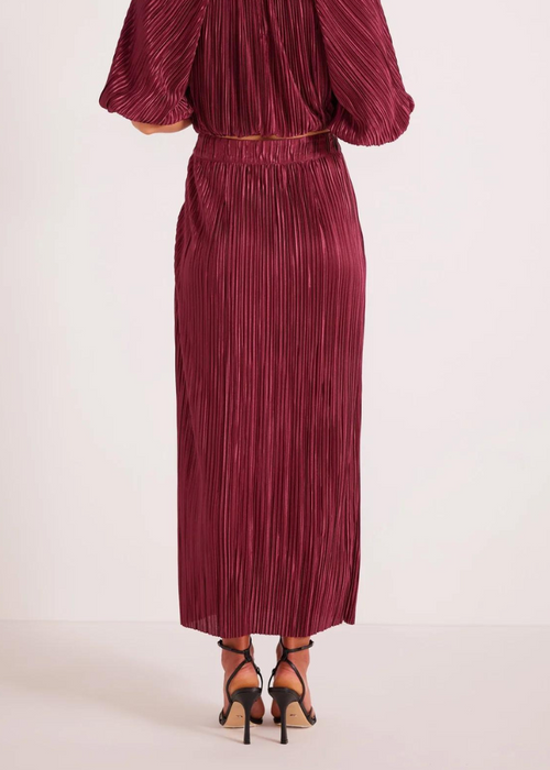 Mink Pink Tilla Plisse Midi Skirt - Berry-Hand In Pocket