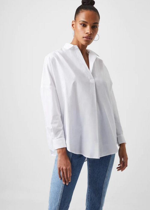 French Connection Rhodes Popover Shirt-Linen White-Hand In Pocket